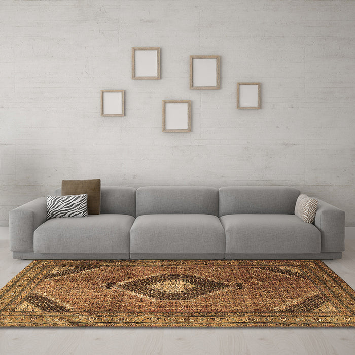 Machine Washable Medallion Brown Traditional Rug in a Living Room,, wshtr1608brn