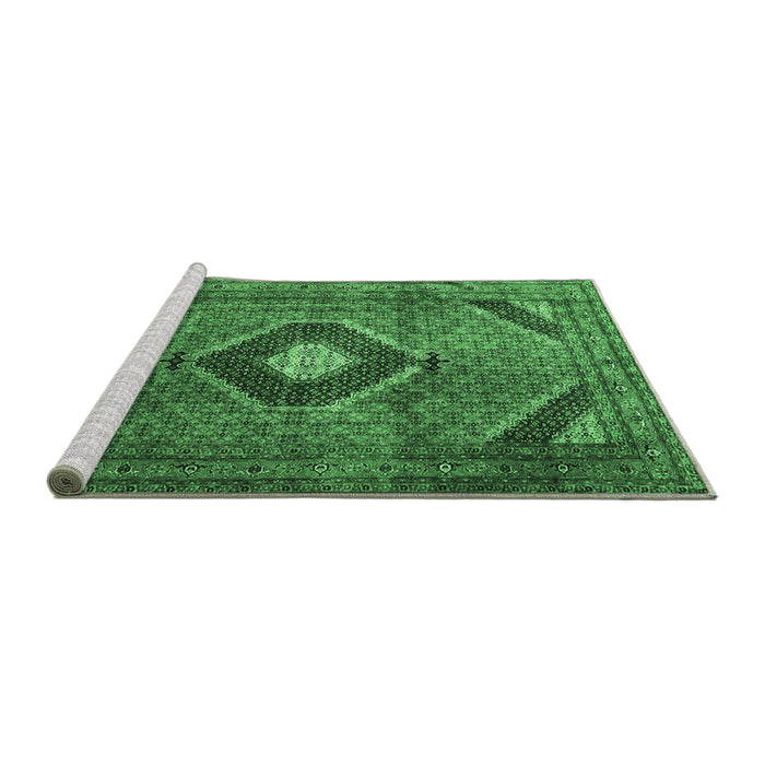 Sideview of Machine Washable Medallion Emerald Green Traditional Area Rugs, wshtr1608emgrn
