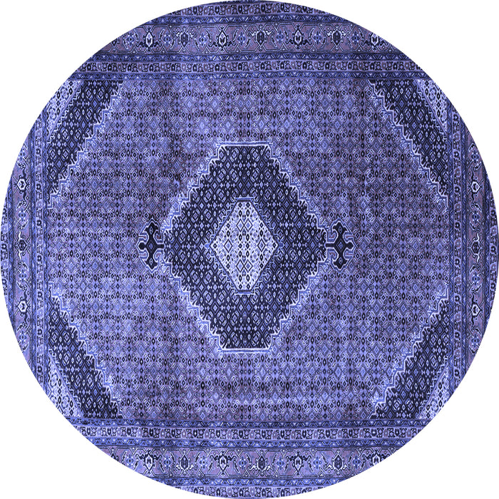 Round Machine Washable Medallion Blue Traditional Rug, wshtr1608blu