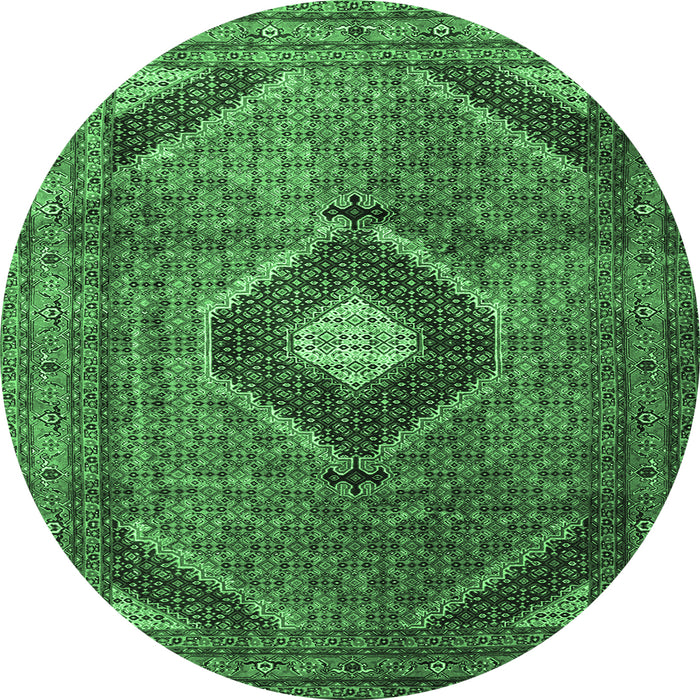 Round Medallion Emerald Green Traditional Rug, tr1608emgrn