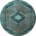 Round Medallion Light Blue Traditional Rug, tr1608lblu