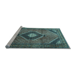 Sideview of Machine Washable Medallion Light Blue Traditional Rug, wshtr1608lblu