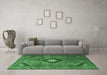 Machine Washable Medallion Emerald Green Traditional Area Rugs in a Living Room,, wshtr1608emgrn