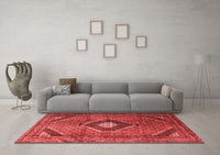 Machine Washable Medallion Red Traditional Rug, wshtr1608red