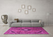 Machine Washable Medallion Pink Traditional Rug in a Living Room, wshtr1608pnk