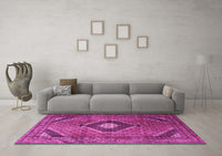 Machine Washable Medallion Pink Traditional Rug, wshtr1608pnk