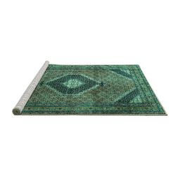 Sideview of Machine Washable Medallion Turquoise Traditional Area Rugs, wshtr1608turq