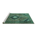 Sideview of Machine Washable Medallion Turquoise Traditional Area Rugs, wshtr1608turq