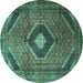 Round Medallion Turquoise Traditional Rug, tr1608turq