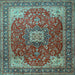 Square Machine Washable Medallion Light Blue Traditional Rug, wshtr1609lblu