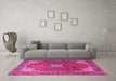 Machine Washable Medallion Pink Traditional Rug in a Living Room, wshtr1609pnk