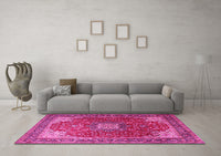 Machine Washable Medallion Pink Traditional Rug, wshtr1609pnk