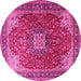 Round Machine Washable Medallion Pink Traditional Rug, wshtr1609pnk