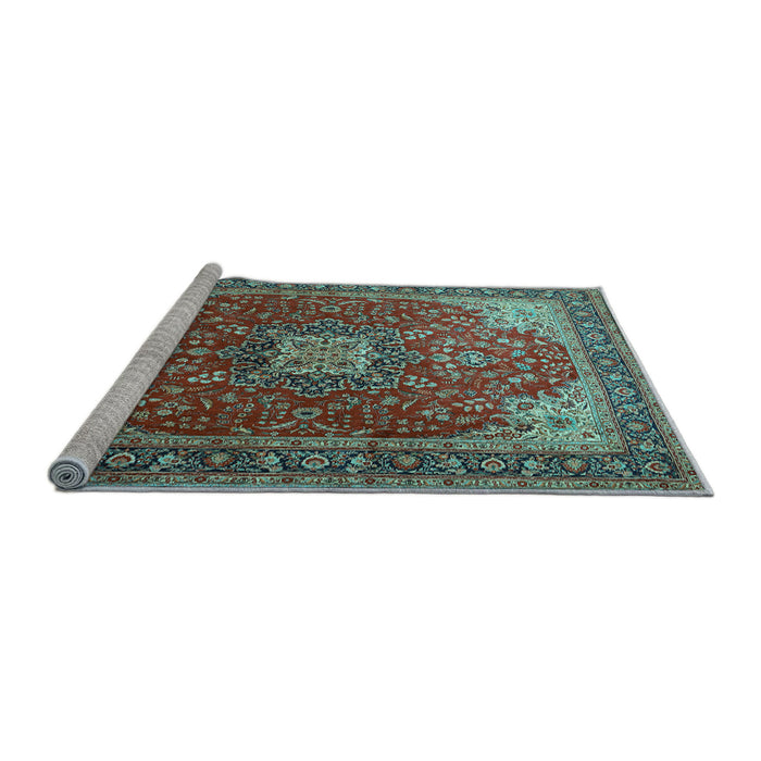 Sideview of Machine Washable Medallion Light Blue Traditional Rug, wshtr1609lblu