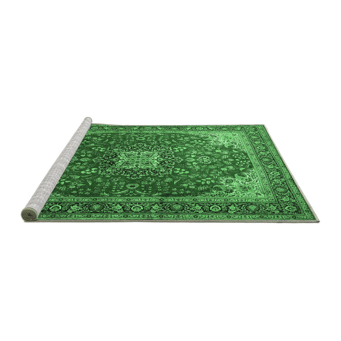 Sideview of Machine Washable Medallion Emerald Green Traditional Area Rugs, wshtr1609emgrn