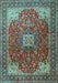 Machine Washable Medallion Light Blue Traditional Rug, wshtr1609lblu