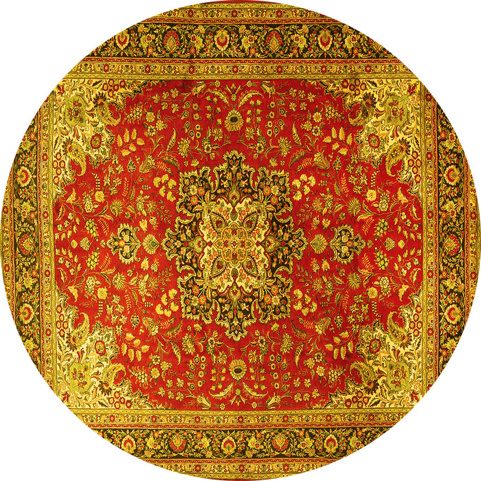 Round Medallion Yellow Traditional Rug, tr1609yw