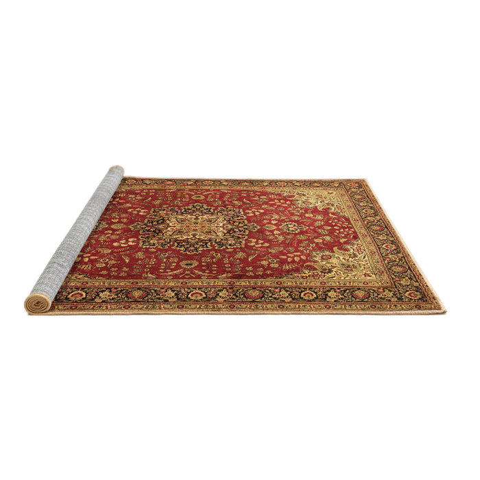 Sideview of Machine Washable Medallion Brown Traditional Rug, wshtr1609brn