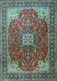 Medallion Light Blue Traditional Rug, tr1609lblu