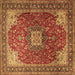 Square Machine Washable Medallion Brown Traditional Rug, wshtr1609brn