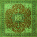 Round Machine Washable Medallion Green Traditional Area Rugs, wshtr1609grn