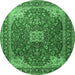 Round Machine Washable Medallion Emerald Green Traditional Area Rugs, wshtr1609emgrn