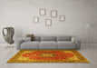 Machine Washable Medallion Yellow Traditional Rug in a Living Room, wshtr1609yw