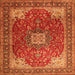 Round Machine Washable Medallion Orange Traditional Area Rugs, wshtr1609org