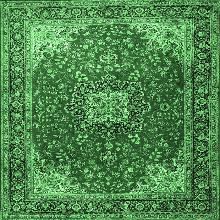 Square Machine Washable Medallion Emerald Green Traditional Area Rugs, wshtr1609emgrn