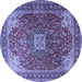 Round Machine Washable Medallion Blue Traditional Rug, wshtr1609blu