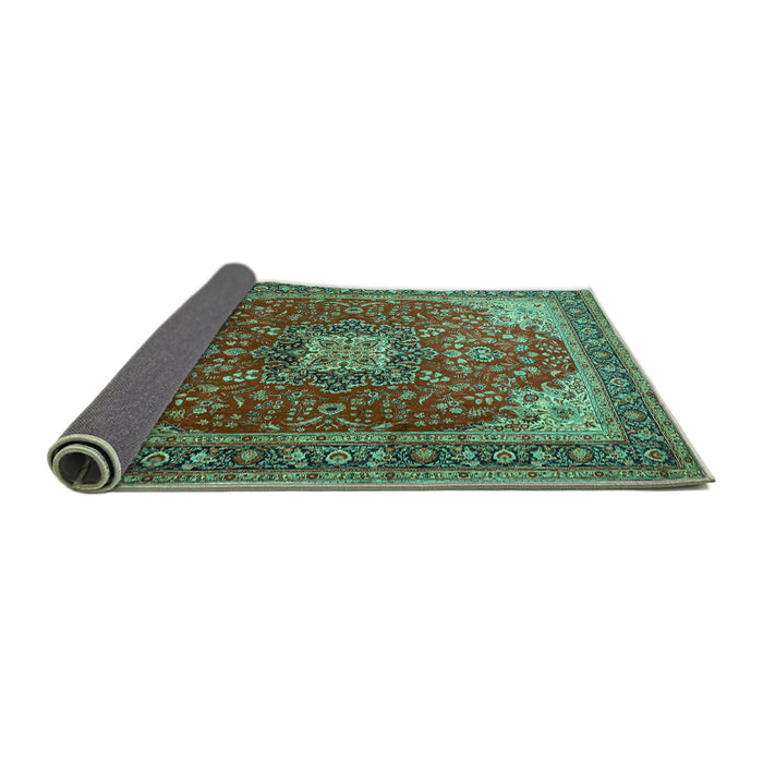 Sideview of Medallion Turquoise Traditional Rug, tr1609turq