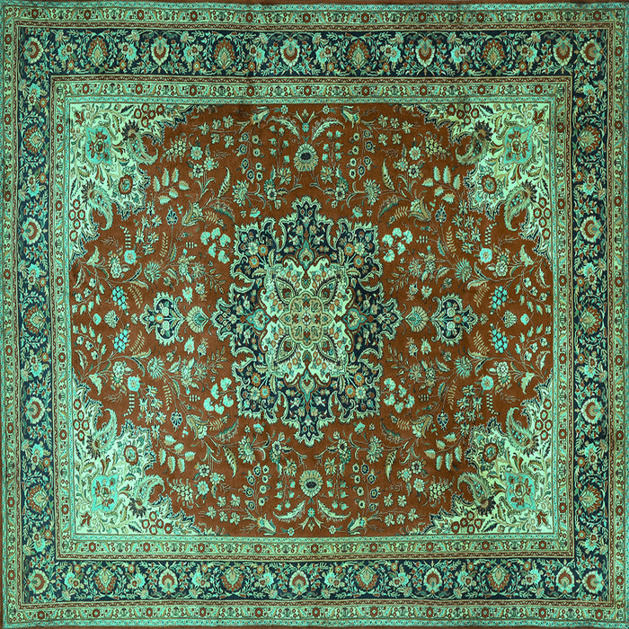 Square Medallion Turquoise Traditional Rug, tr1609turq