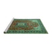 Sideview of Machine Washable Medallion Turquoise Traditional Area Rugs, wshtr1609turq