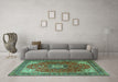 Machine Washable Medallion Turquoise Traditional Area Rugs in a Living Room,, wshtr1609turq