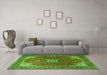 Machine Washable Medallion Green Traditional Area Rugs in a Living Room,, wshtr1609grn