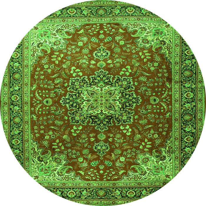 Machine Washable Medallion Green Traditional Area Rugs, wshtr1609grn