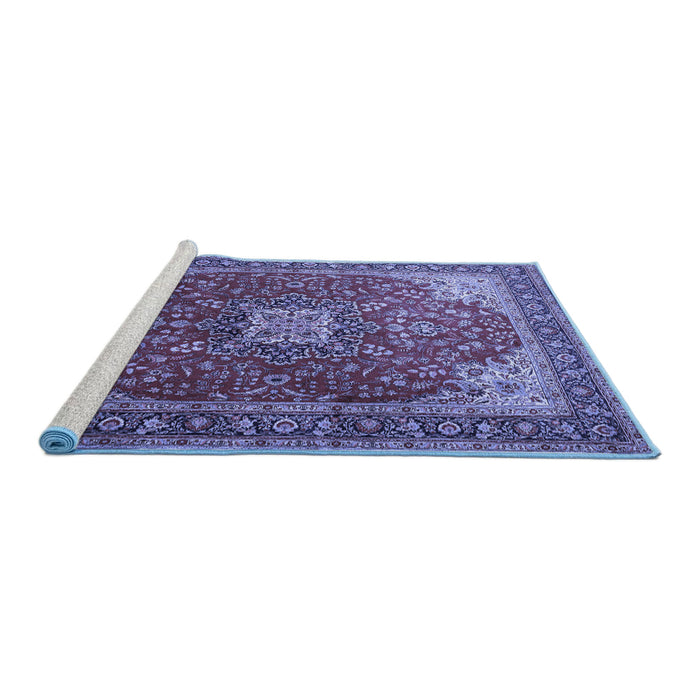 Sideview of Machine Washable Medallion Blue Traditional Rug, wshtr1609blu