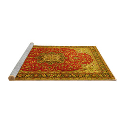 Sideview of Machine Washable Medallion Yellow Traditional Rug, wshtr1609yw