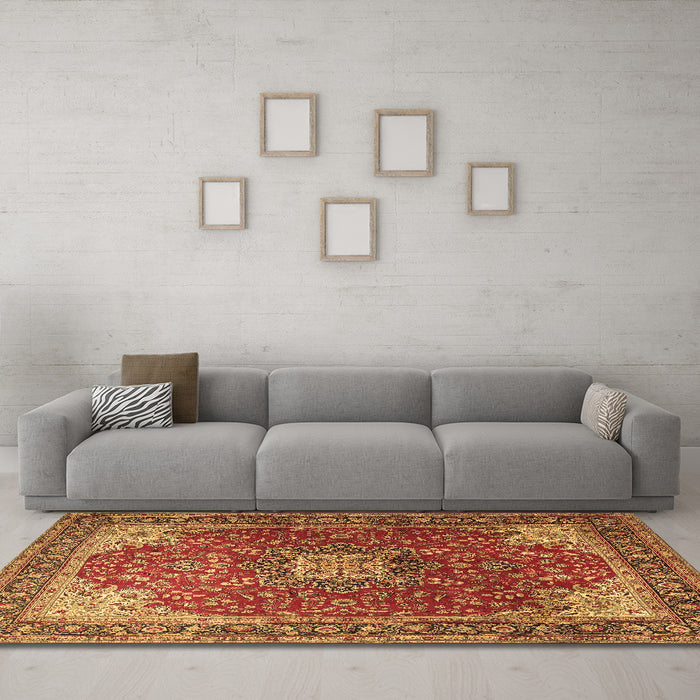 Machine Washable Medallion Brown Traditional Rug in a Living Room,, wshtr1609brn