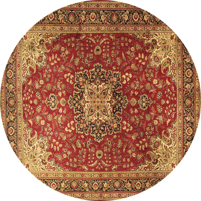 Round Machine Washable Medallion Brown Traditional Rug, wshtr1609brn