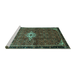 Sideview of Machine Washable Persian Turquoise Traditional Area Rugs, wshtr160turq