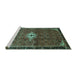 Sideview of Machine Washable Persian Turquoise Traditional Area Rugs, wshtr160turq