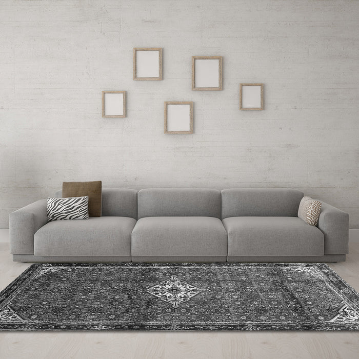 Machine Washable Persian Gray Traditional Rug in a Living Room,, wshtr160gry