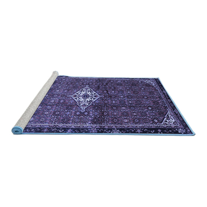 Sideview of Machine Washable Persian Blue Traditional Rug, wshtr160blu