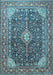 Machine Washable Medallion Light Blue Traditional Rug, wshtr1610lblu