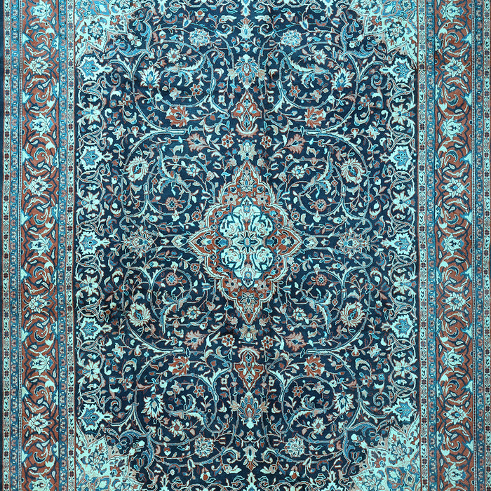 Machine Washable Medallion Light Blue Traditional Rug, wshtr1610lblu