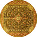 Round Machine Washable Medallion Yellow Traditional Rug, wshtr1610yw