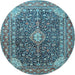 Round Medallion Light Blue Traditional Rug, tr1610lblu