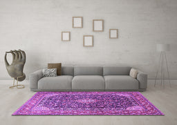 Machine Washable Medallion Purple Traditional Area Rugs in a Living Room, wshtr1610pur