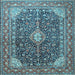 Square Machine Washable Medallion Light Blue Traditional Rug, wshtr1610lblu